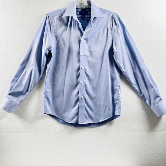 Egara Men's Non-Iron Slim-Fit Button-Down Dress Shirt Blue Small 100% Cotton - Picture 1 of 8